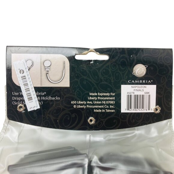 Cambria Finials Satin Black Napoleon Drapery Curtain Holdbacks Window Treatment - Picture 5 of 5